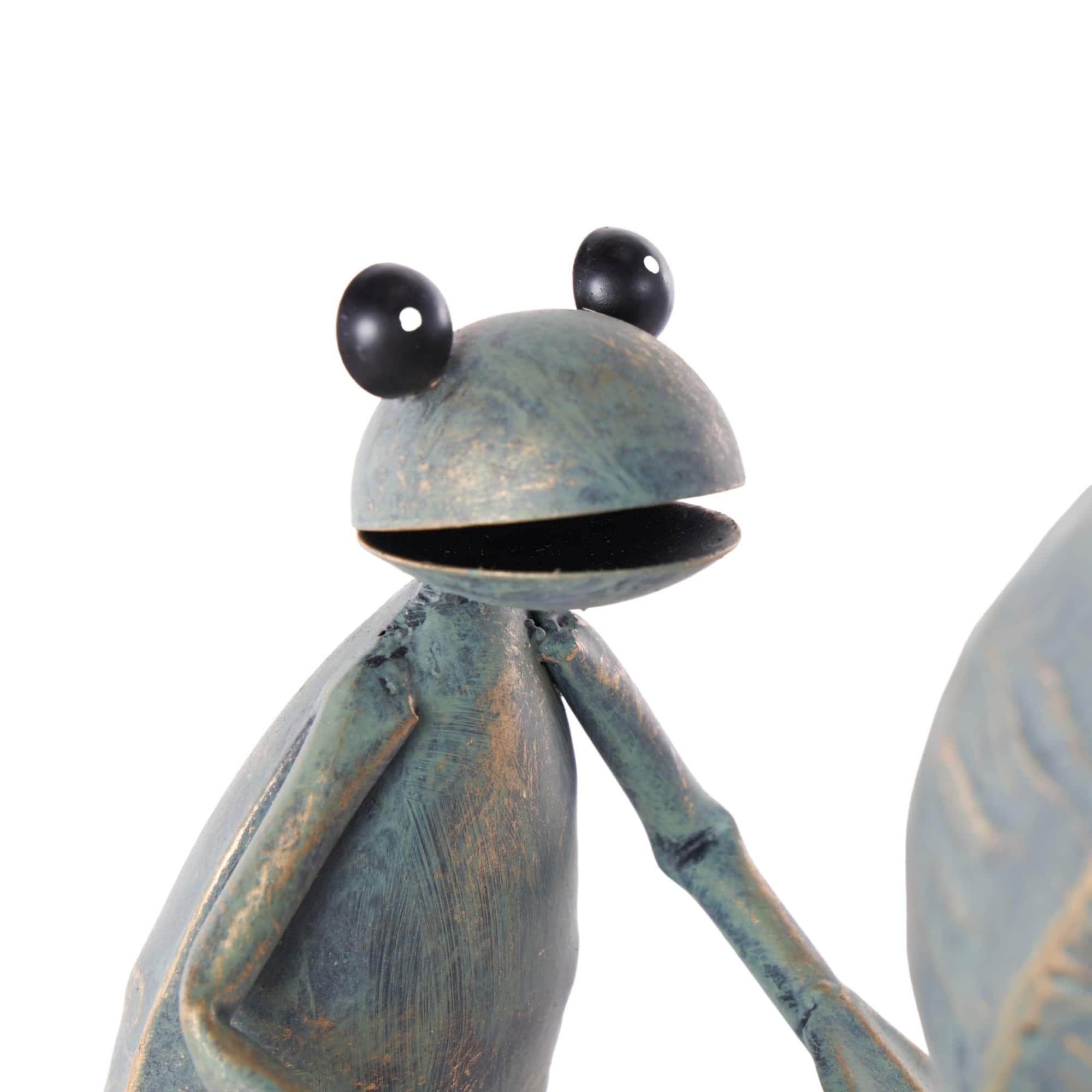 23.5" Frog Duo on Bicycle Metal Garden Sculpture with Gold Accents